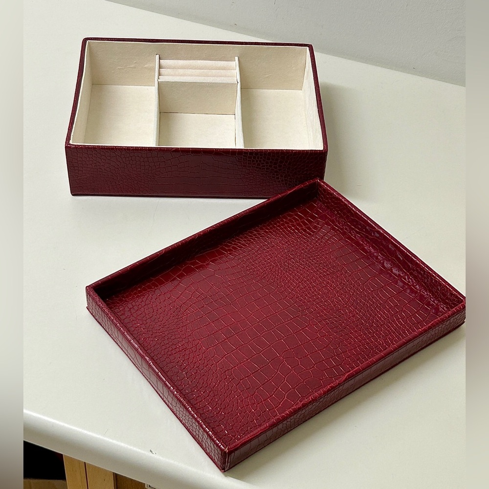 Vtg Lancôme Tresor Red Vegan Leather Lidded Cosmetic Jewelry Box